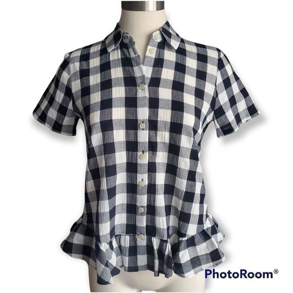 Madewell Peplum Button-Down Shirt in Gingham - Picture 3 of 7